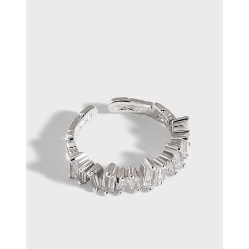 1pc INS Authentic S925 Sterling Silver FINE Jewelry Irregular Prong Rectangle zircon disorderly Band ring Geometric TLJ1126