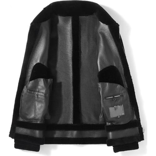 100% Wool Coat Winter Men Real Sheep Shearling Fur Coats Streetwear Mens Leather Jacket Plus Size P-1-8331 MY1521