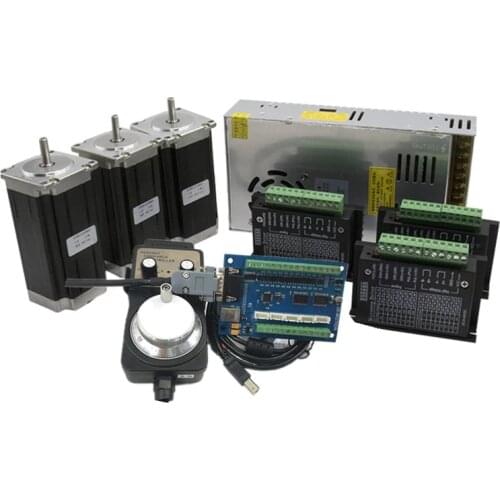 3axis Nema23 kit：Stepper Motor&DM542 servo Driver+5-axis MACH3 Breakout Board with Control handwheel for CNC Mill Router Lathe