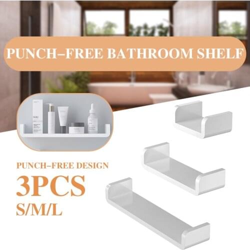 3pcs Punch Free Bathroom Shelf White Home Storage Holder Waterproof Kitchen Wall Shelves Wall Hanging Bathroom Rack
