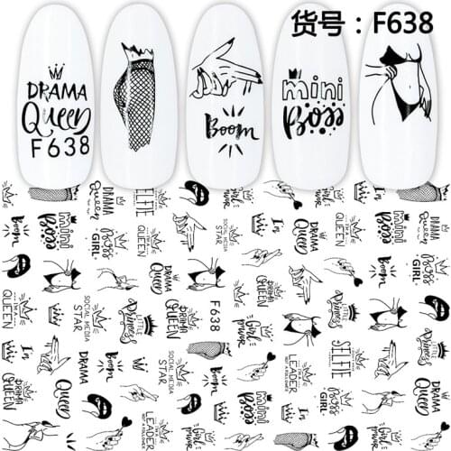 Sexy Lady Design 3D Nail Sticker English Letter Face Pattern Trasnfer Sliders DIY Nail Art Decoration For Maincuring Nail Decal