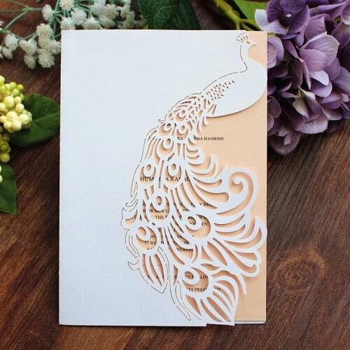 White peocock laser cut invitation card with insert card envelop for holidays multi colors 50pcs/lot