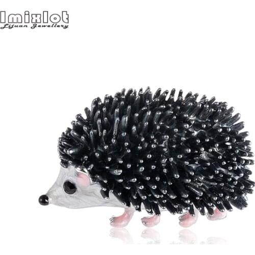 Imixlot Black Enamel Hedgehog Brooches Elephant Lion Dog Cat Pins Kids Coat Bag Badges Jewelry Cute Animal Brooch Unisex Broches
