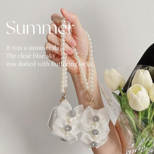 For Airpods Pro Case Cute Transparent Glitter Soft Earphone Cases with Peal Keychain For Apple Air Pods 2 3 1 Headphone Cover