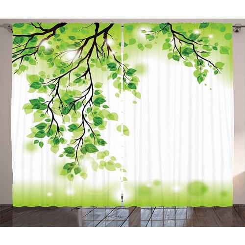 Nature Curtains Spring Themed Tree with Green Leaves Living Room Decor Curtains Bedroom Window Drapes Curtains for Kitchen