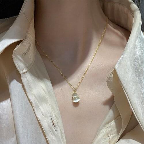 DIWENFU Real 14 K Gold 45cm Necklace Jade Jewelry Pendant for Women Bohemia Geometric 14K Gold Jade Pendant Gemstone Bizuteria