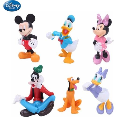 6PCS Mickey Mouse Clubhouse Action Figure Toy Cute Minnie Pluto Donald Duck Daisy Goofy Cake Wedding Decoration Collection Dolls