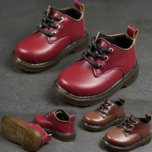 D03-P533 children toy BJD DD SD MSD 1/4 1/6 dolls Photo props Accessoriess red wine brown Lace up student shoes 1pair
