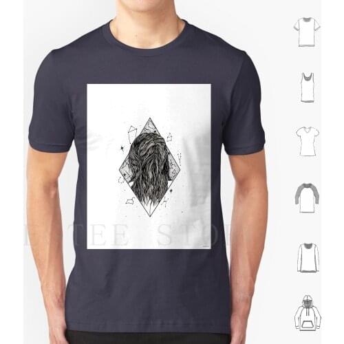 She Was Born Of V1 T Shirt Print Cotton Galaxy Stars Universe Hair Study Universe Study Linework Melbourne Artist Black And