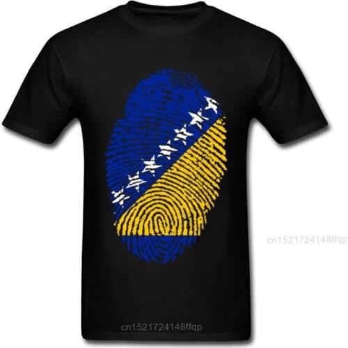 Bosnia And H. Flag Fingerprint T-shirt Men Groups T Shirt Custom Tshirt Black Yellow Blue Tee Striped Clothing Stars Tops
