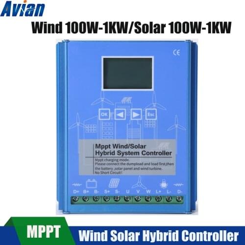 1400W MPPT Wind Solar Hybrid Controller Boost Charging 12V 24V Auto Free Dump Load Compatible with Lithium or Lead-Acid Battery
