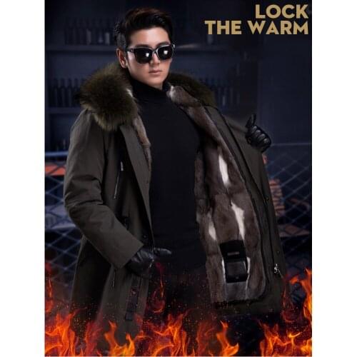 JKP New Real Rabbit Fur Liner Parka Trench Coat Men Winter Warm Fashion Natural Raccoon Collar Parka Men Coat Plus Size