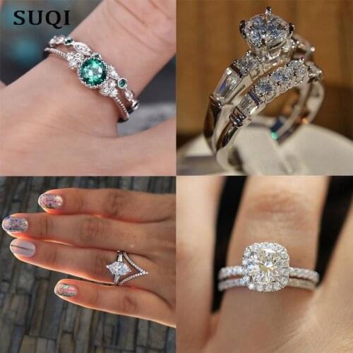 Trendy Crystal Green Blue Stone Zircon Cubic Oval Claws Design Hot Sale Rings Women AAA White Bridal Engagement Wedding jewelry