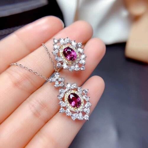 100% Natural Real Garnet Jewelry set Natural And Real Garnet Set 925 sterling silver Fine jewelry 1pc ring,1pc Pendant