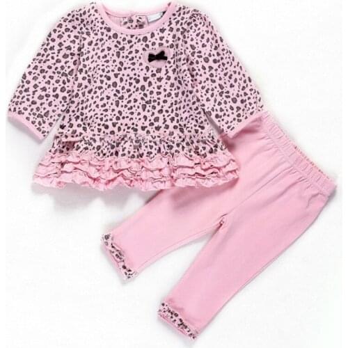 Baby girl clothes sets fashion pink leopard ruffle top t shirts and pants for newborn infant clothes children kids birthday gift