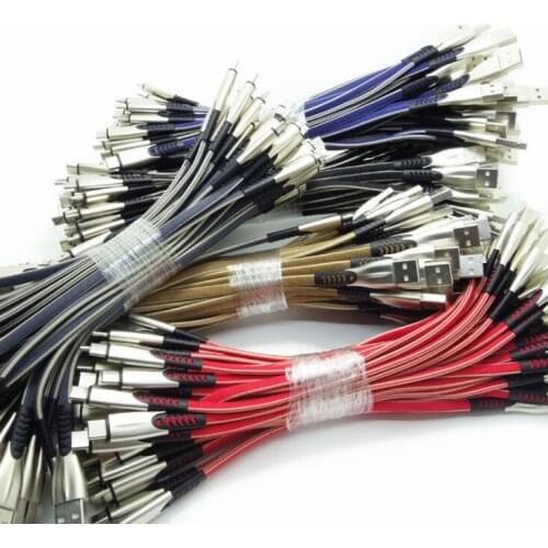 100pcs short Zn Alloy 2A Fast Charging Cable USB Type C for Samsung S9 S10 Micro USB Data Cord For iPhone 11 Pro XS Max XR