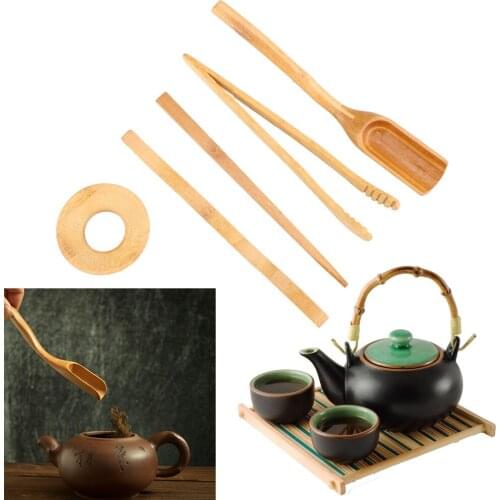 NICEYARD 5 pieces/set Wooden Teaware Tea Ceremony Utensils Set Bamboo Teaspoons Needle Tweezer Clip Strainer Tong Tube Set