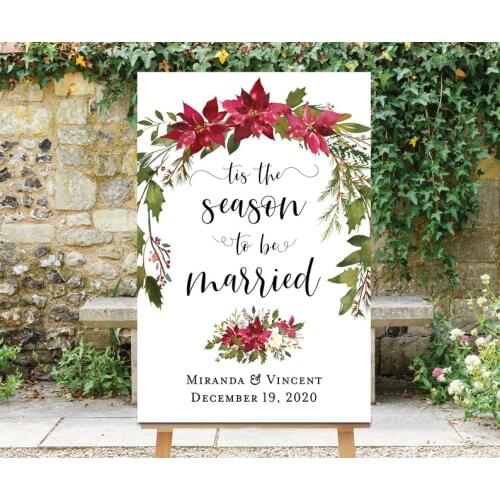 Tis the Season to Be Married Sign,Winter Wedding Sign,Christmas Wedding Welcome,Winter Wedding Decor,Red Green Holly Signs