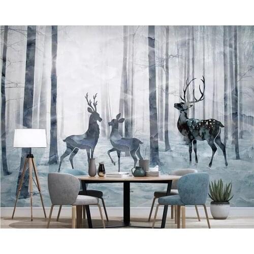 Beibehang Wallpaper mural marbled Nordic forest elk TV background wall home decoration living room bedroom mural 3d wallpaper