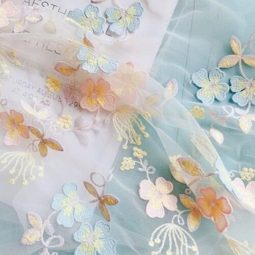 New Mesh Colorful 3D Flower Embroidered Lace Fabric Dress Skirt dress Clothing Accessories Width 130cm 1yard