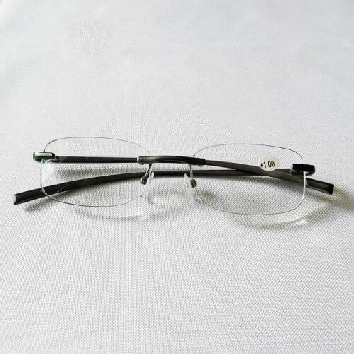 Silver gray Men Reading Glasses High Quality Frameless Alloy Glasses legs Rimless Women Reading Glasses Presbyopic 1.0R K00602