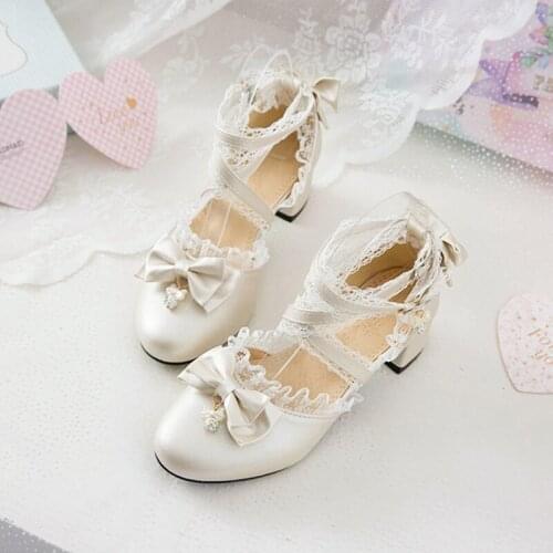 Original Lo Lolita Shoes plus Size Bow Student Sweet round Head Chunky Heel Fairy Sandals Kawaii Shoes Gothic Shoes