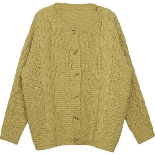 PEONFLY Korean Style Cardigan Women New 2020 Spring Single Breasted Knitted Coat Casual Loose School Sweater Yellow Blue