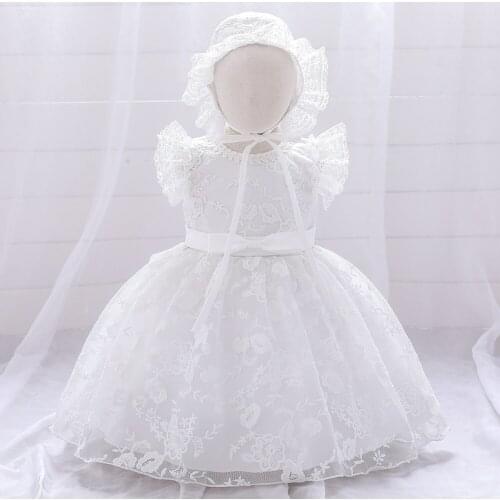 Princess Newborn Baby Girl Dress Floral Lace Ball Gown Formal Pageant Birthday Party Dresses Hat 2PCS Clothes 0-2Y