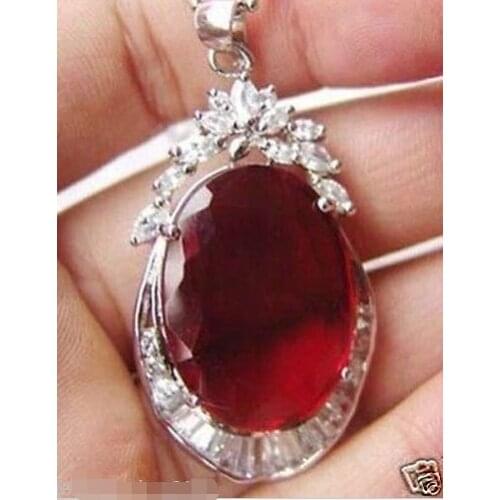 FREE shipping> >>>New Silver Red Gem Pendent and Necklace +chain