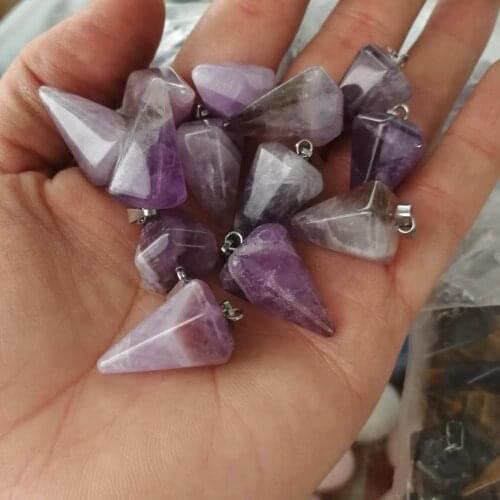 1Pcs Natural Amethyst Tiger Eye Stone Crystal Pendant Choker Necklace Women Hexagonal Columns Tapered Section Pendulum