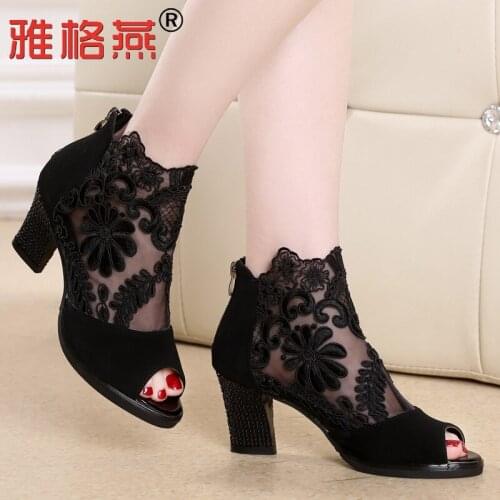 Factory Direct Sales New Square Dance Shoes Womens Fashion Summer Mesh Open Toe Dancing Dance Shoes