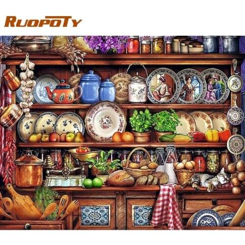 RUOPOTY 60x75cm Painting By Numbers Scenery DIY Kitchen Room Wall Art Framed Oil Paint For Adults Home Decoration Gift