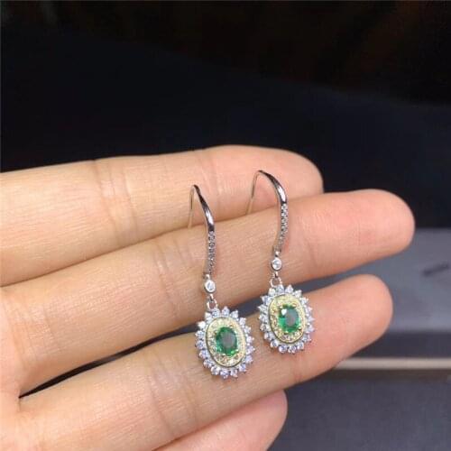 925 Silver Emerald Earrings for Evening Party Natural Emerald Sterling Silver Emerald earring