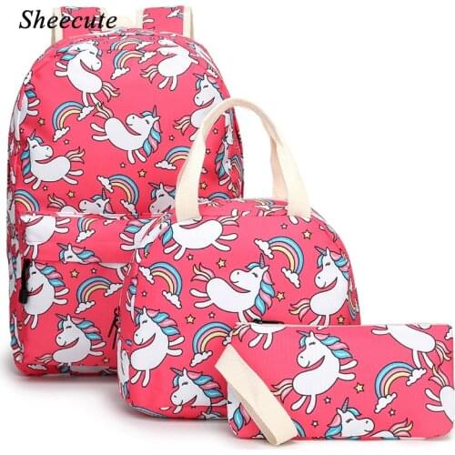 Student School Backpack Teenage Girls School Bags Unicorn Backpacks 3pcs/set Children Schoolbag Female Backpack Nylon Kids Bags