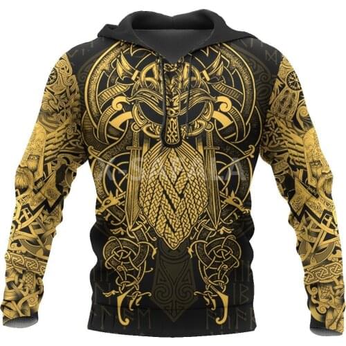 Vikings Raven Yellow of Odin Tattoo 3D Print XS-7XL Hoodie Man Women Harajuku Outwear Zipper Pullover Sweatshirt Casual Unisex