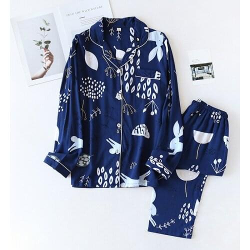 Spring Summer Homewear Thin Sleepwear Women 100% Viscose Pajamas Sets Long Sleeve Trousers Ladies Home Suit Floral Home Clothes