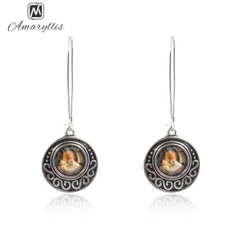 Amaiyllis Vintage Retro Geometric Round Dangle Earrings For Women Ethnic Shell Pendant Earring Long Fishhook Drop Earring Brinco
