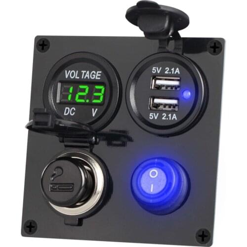 Waterproof Dual USB Socket Charger 2.1A&2.1A with LED Voltmeter 12V Power Outlet ON-Off Toggle Switch for Car Boat SUV