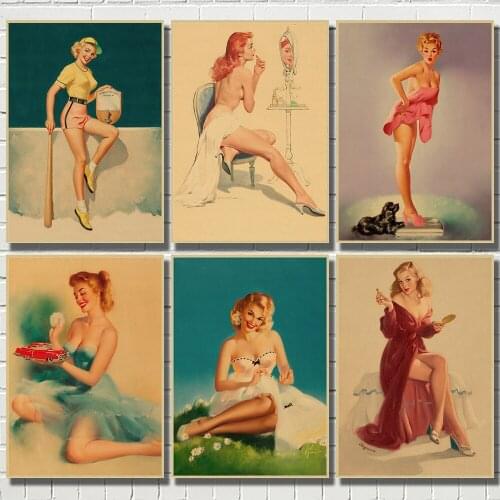 WTQ Pinup Girls Series 7 World War II Canvas Painting Retro Poster Classic Movie Bar Cafe Living Room Decoration Home Deco