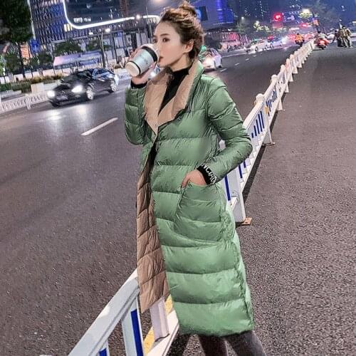 Plus Size 5XL Women Double Sided Down Long Jacket White Duck Down Coat Winter Double Breasted Warm Parkas Snow Outwear