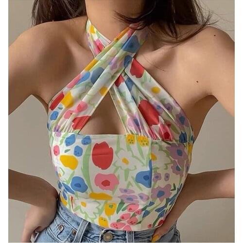 Women Tank and Tops Prairie Chic Style T-Shirt Ladies Sleeveless Cross Halterneck Design Female Tee and Tops 2021 New Summer