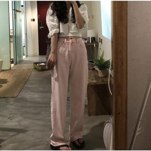Women Plus Size Y2K Wide Leg High Waist Straight Jeans New Harajuku Vintage Pink Loose Oversized Denim Spring Trousers E Girl