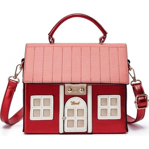 Women Shoulder Bags Leather Patchwork Embroidery Female Messenger Bag Handbags Totes Braccialini Brand Style Art Cartoon House