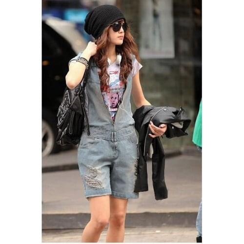 Gothic Ripped Loose Plus Size Women Denim Jumpsuit Casual Workwear Frayed Shorts Jeans Hooded Sash Overalls Vintage Streetwear