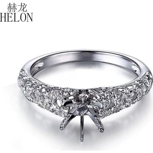 HELON Round Cut 6mm-6.5mm Sterling Silver 925 Natural Diamonds Engagement Semi Mount Ring Women Wedding Vintage Fine Jewelry