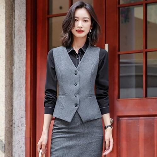 IZICFLY Dark Gray Formal Vest Gilet Women Elegant Slim Business Career Office Uniform Style Ladies Waistcoat Work Wear Outerwear