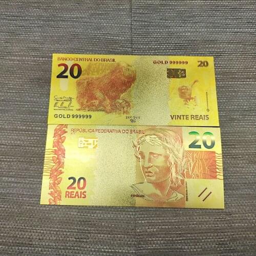 1PC Brazil Banknotes 20 Reyals Gold Foiled Platsic Banknote Crafts Gold Plated Replica Money Collection Souvenirs Drop Shipping