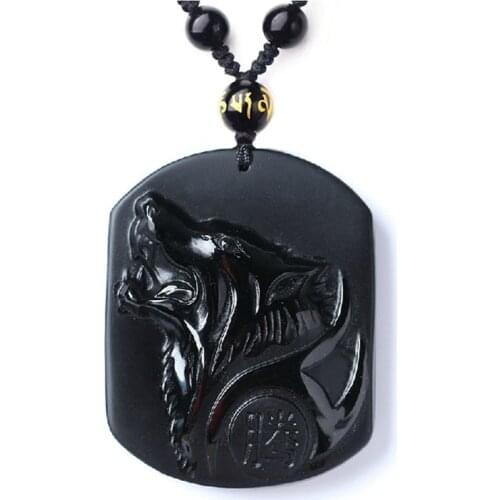 100% Original Obsidian Necklace Pendant Wolf Head pendant Jade Pendant necklace obsidian Lucky pendant Jade Jewelry