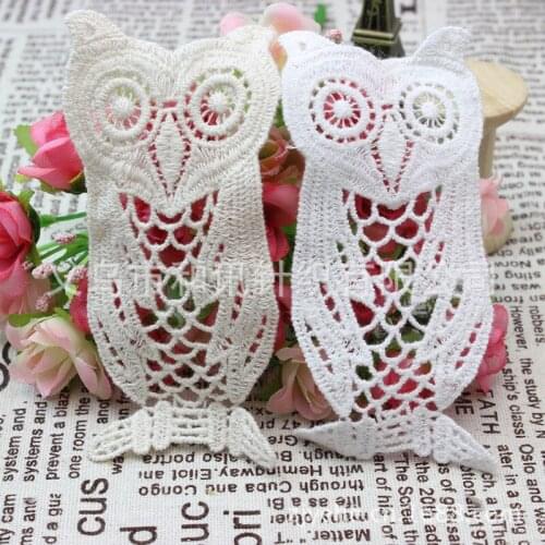 100pcs/lot Owl Cotton Water-soluble Embroidery Lace Fabric Decals DIY Dress Skirt Clothing Accessories Decoration