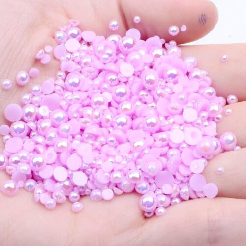 1000/500pcs 2-5mm and Mixed Size Light Purple AB Glue on ABS Imitation Half Round Pearls Resin Flatback Beads For Jewelry Making